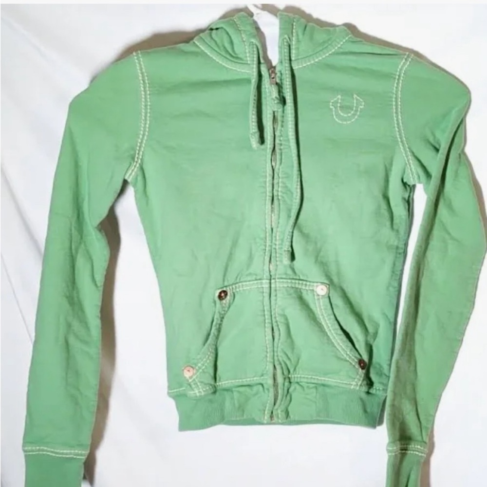 True Religion Women's Green M Zip Up Classic Hoodie Sweatshirt Bling